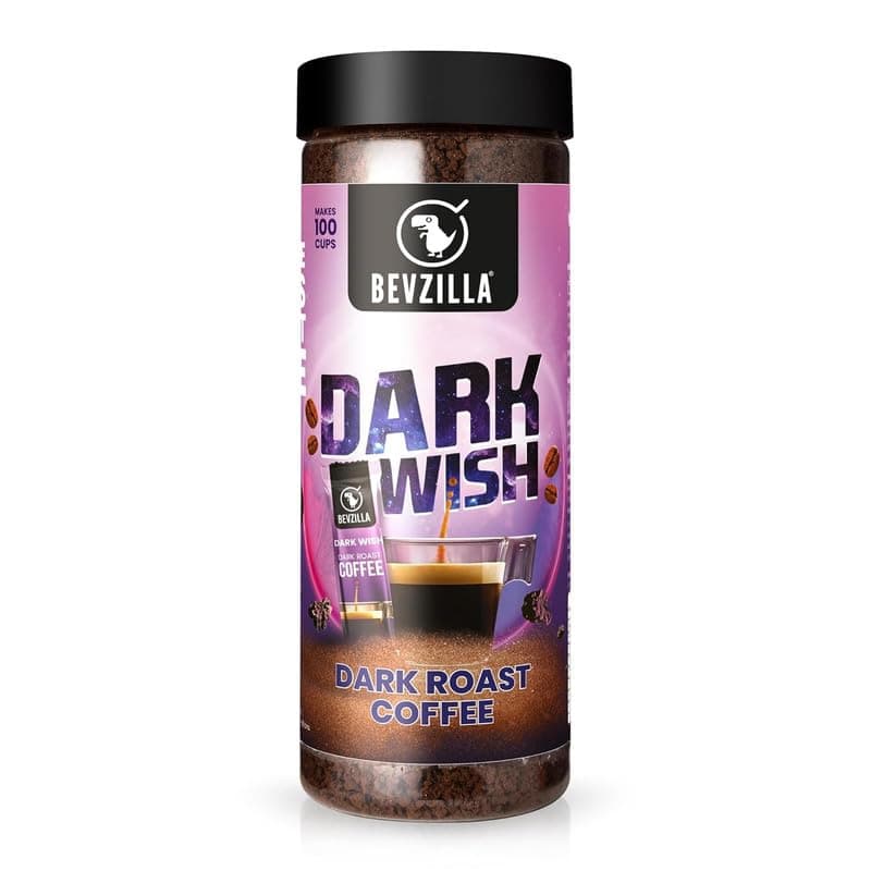 Bevzilla 200 Gram Black Roast (Dark Wish) Strong Coffee | Make 100 Cups | Arabica Coffee Powder | Bold & Intense | Best for Espresso, Cappuccino, Latte|Hot & Cold Brew Ready
