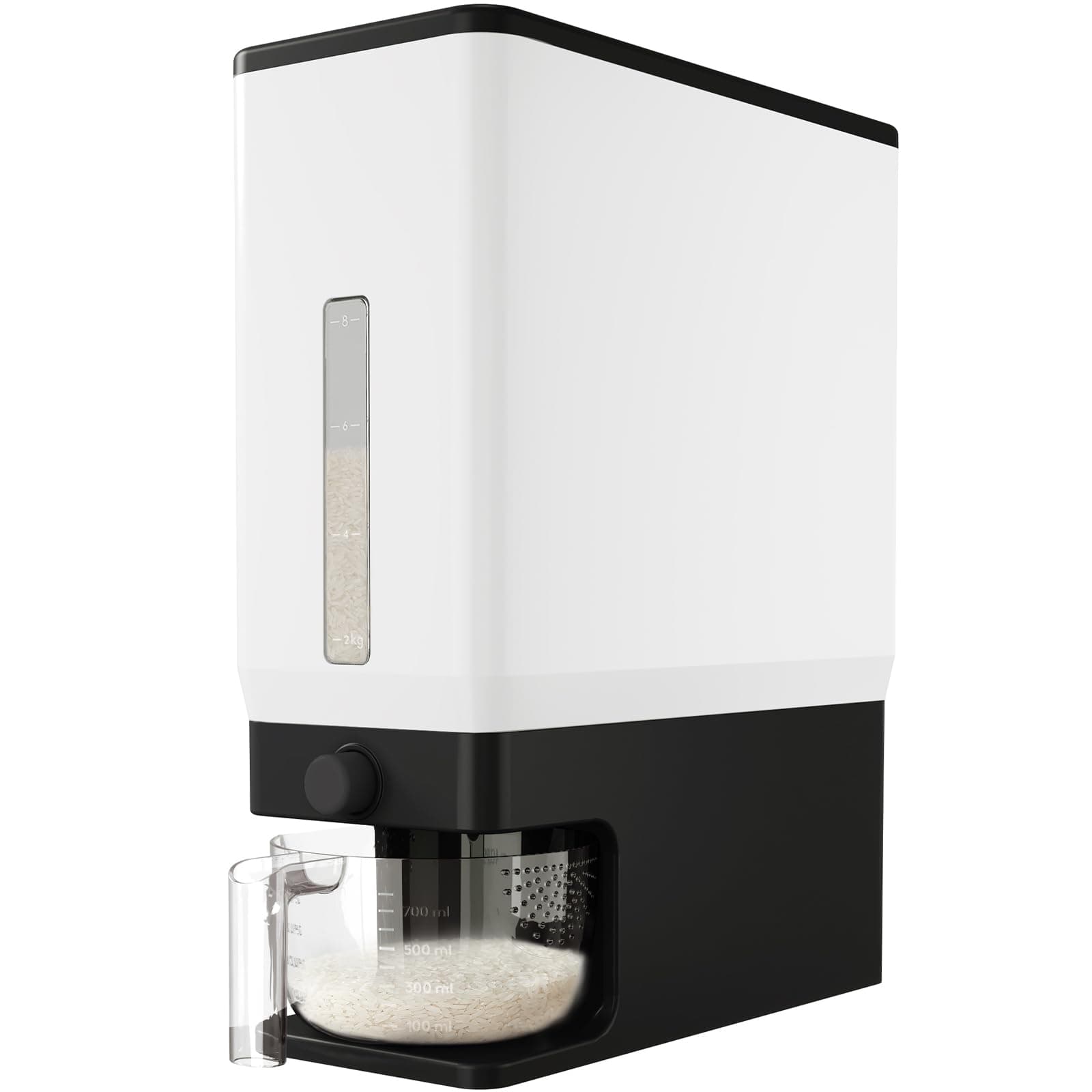Rice Dispenser 25 Lbs(11.3kg), Rice Storage Container Sealed Moisture Proof with Measuring Cup for Kitchen Pantry Household, BPA-Free, Black