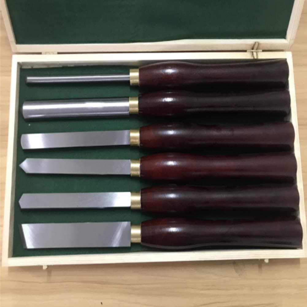 Lathe Chisel Set, Wood Turning Bowl Gouge Set with High Speed Steel Hardwood Handles and Reusable Wooden Storage Box(6pcs)