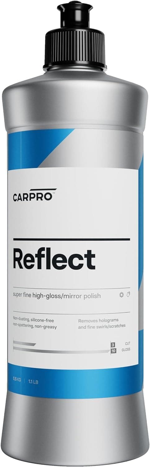 Reflect High Gloss Finishing Polish - Reflective & Glossy Finish Without Durable Fillers, Silicones, Waxes, Polymers, or Teflon - Body Shop Safe, No Dusting. Rotary & Dual Action - 500mL (17oz)