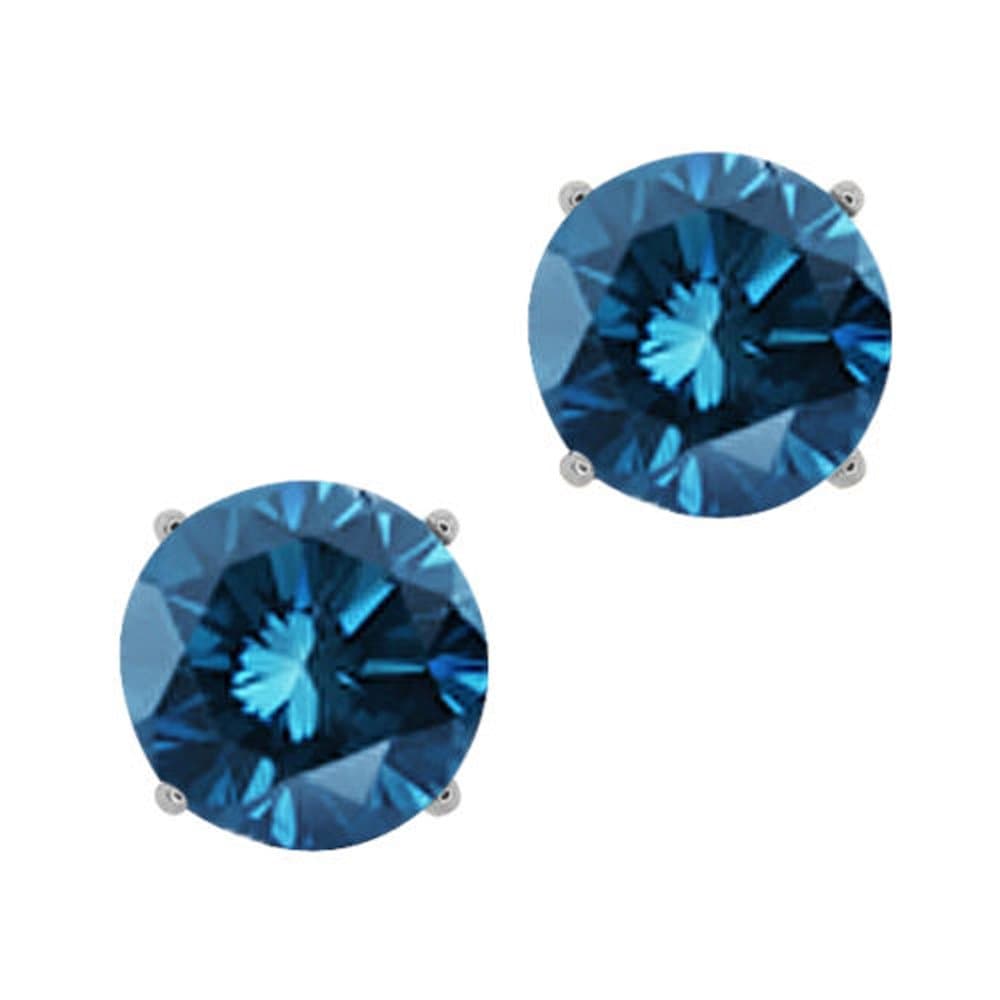 Blue - Round Brilliant Cut Diamond Earring Studs in 14K Gold (1/10ct to 1ct)