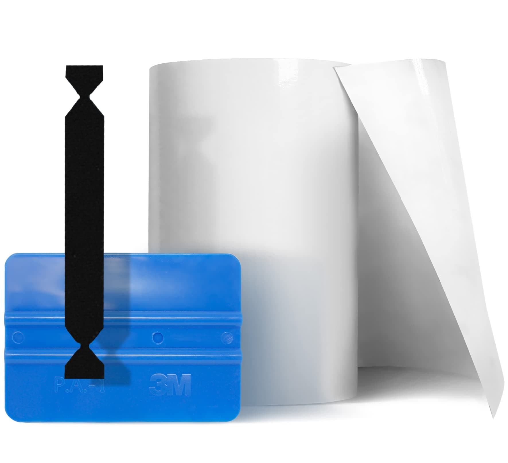 Clear Gloss Paint Protection Bulk Vinyl Wrap Film 8" Roll Including 3M Squeegee and Black Felt Applicator (8" x 60")