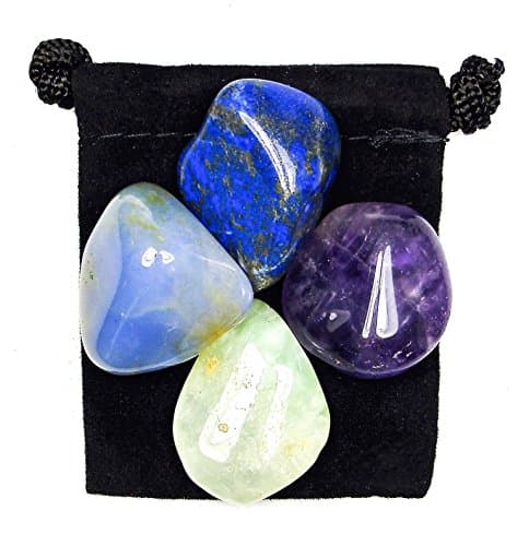 ENDING BAD DREAMS & NIGHTMARES - Professionally Selected Tumbled Crystal Healing Set with Pouch & Description Card - Amethyst, Moonstone, Prehnite, & Smoky Quartz Genuine Gemstones