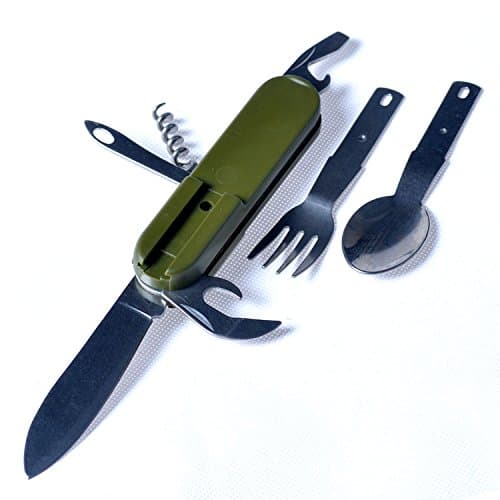 Candiso Camping Multi-Tool Essential Eating Utensils Food Multi-function mess Knife ,Spoon ,Fork ,Cork Screw , Bottle Opener kit