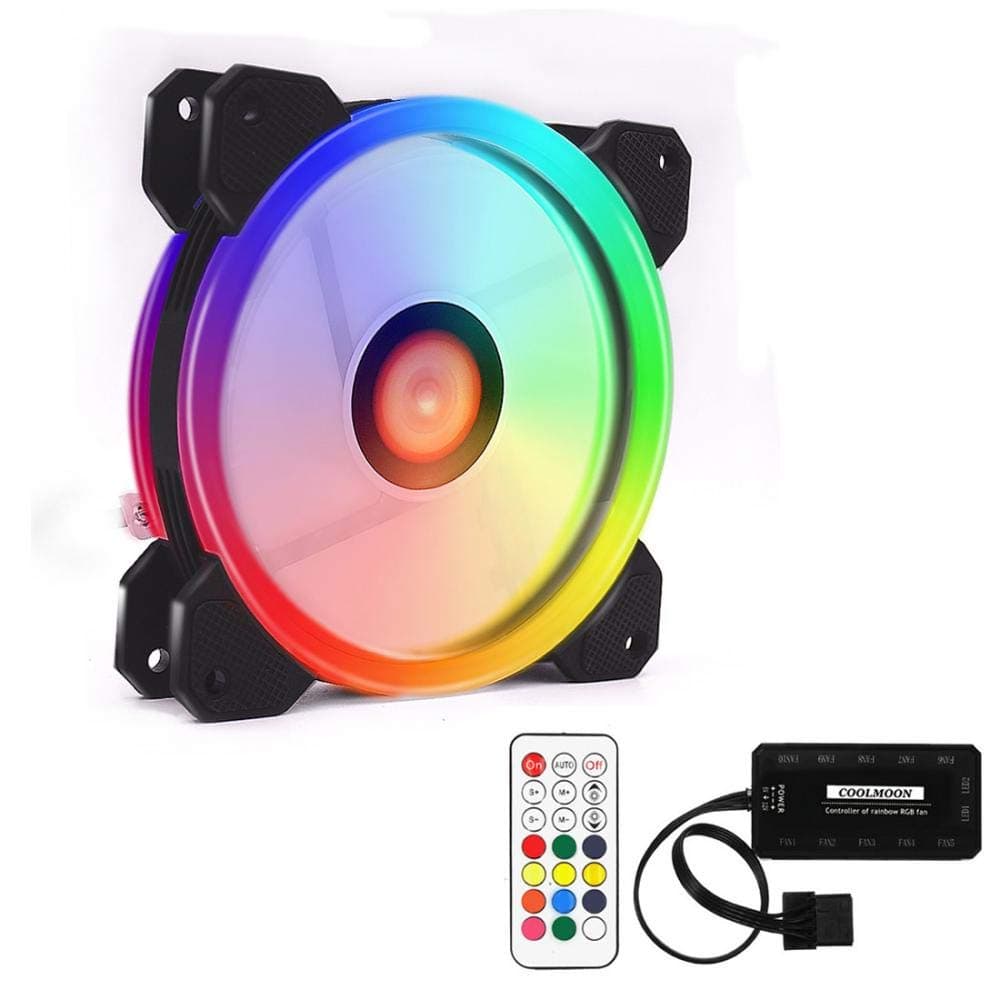 Kit RGB LED PWM Case Fans 120mm with Remote Controller Fan Hub and Extension, Hamkot Quiet Edition High Airflow Adjustable Colorful PC Case CPU Computer Cooling with Coolers, Radiators System (1 pcs)