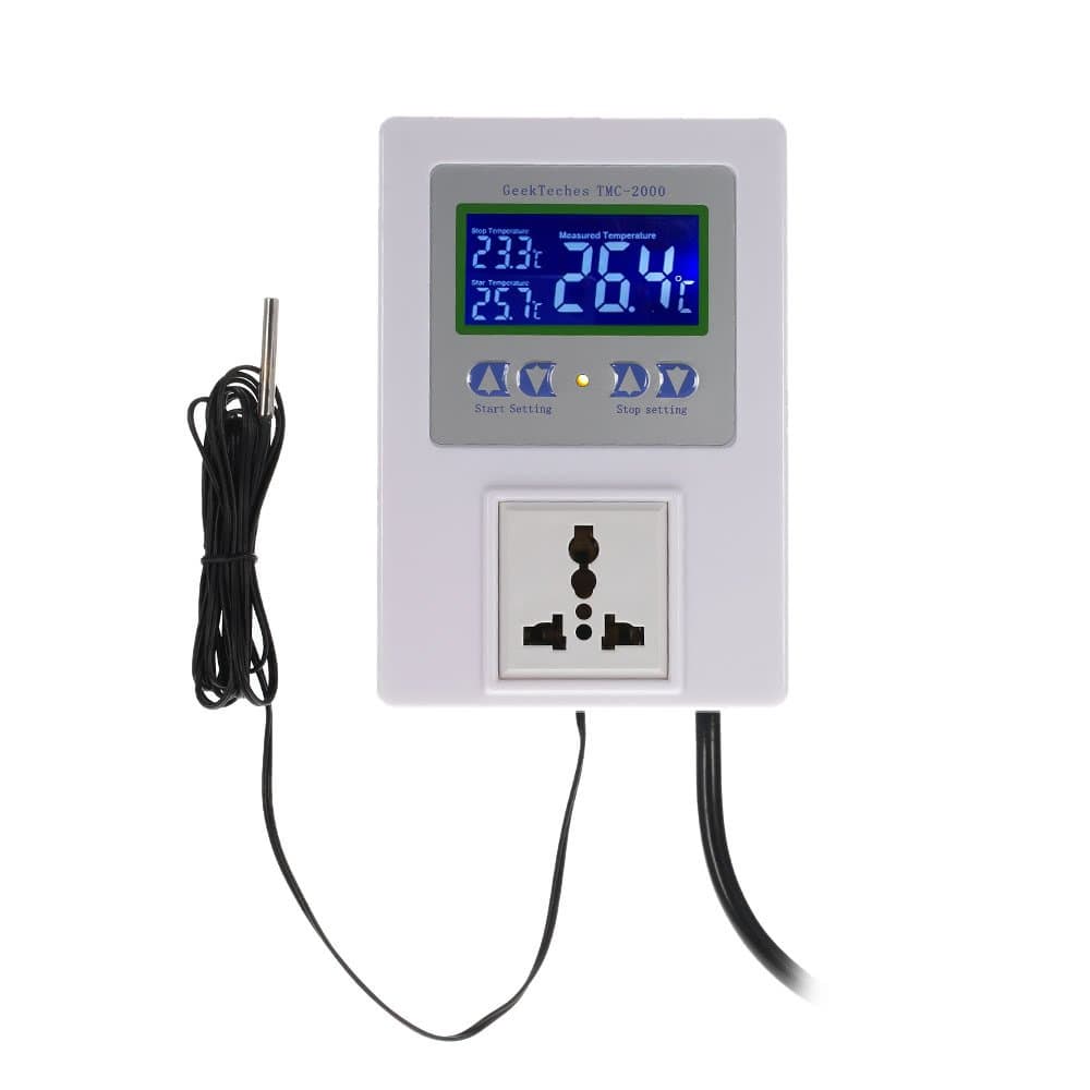 GeekTeches TMC-2000 AC110-240V 10A LCD Digital Intelligent Pre-wired Temperature Controller Outlet with Sensor Thermostat Heating Cooling Control Switch