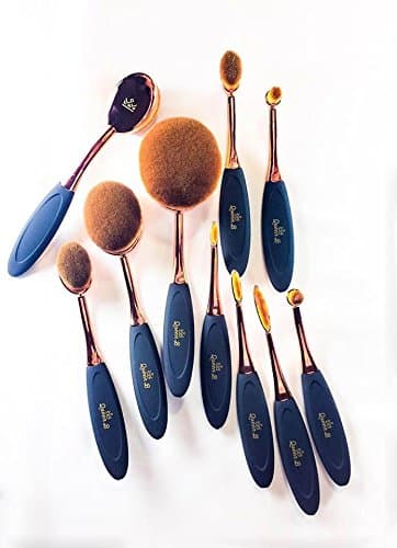 Queen B Beauty Oval Make-Up Brush Set: The Best 10 Piece Hypoallergenic Brush Kit. Blend Your Foundation, Concealer flawlessly with These Vegan, Cruelty Free, Affordable, Soft Brushes.