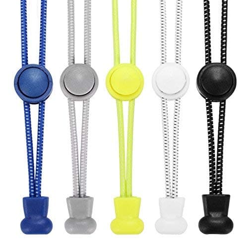 Accevo Elastic Lock Shoelaces for Kids, 5 Pair Lock Lace Shoe Lace to Make your Shoes a Quick, Comfy Slip on and Different (Black, White, Gray, Blue, Yellow)