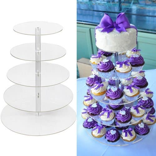 5 Tier Round Clear Acrylic Cupcake Stand Wedding Birthday Display Cake Tower by Globalbid