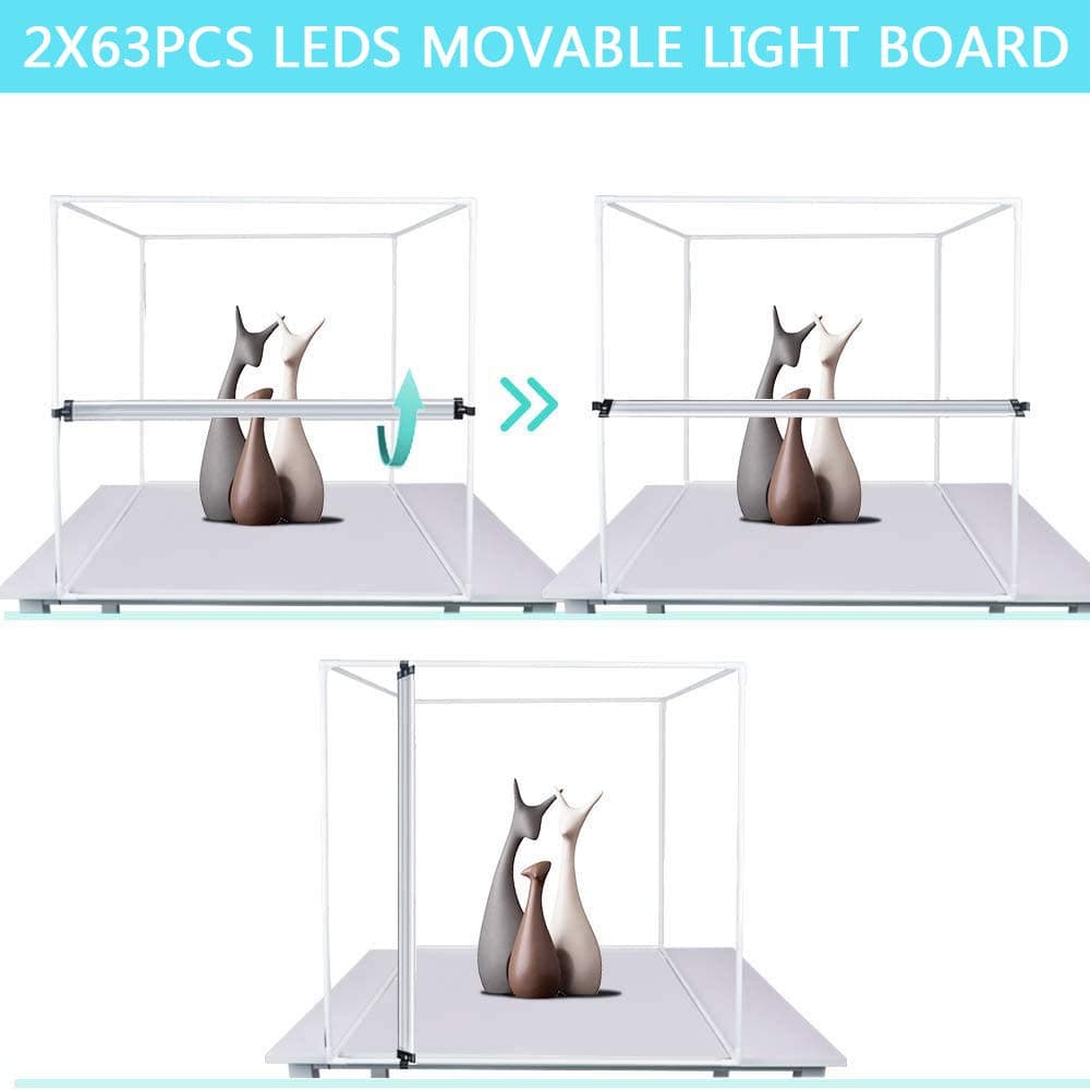 Photo Light Box Kit 80 * 80cm Dimmable Photo Studio Professional Shooting Tent with LED Lights, 3 Backdrops (Black White Yellow) for Photography (Brightness 13000lm, CRI95+)