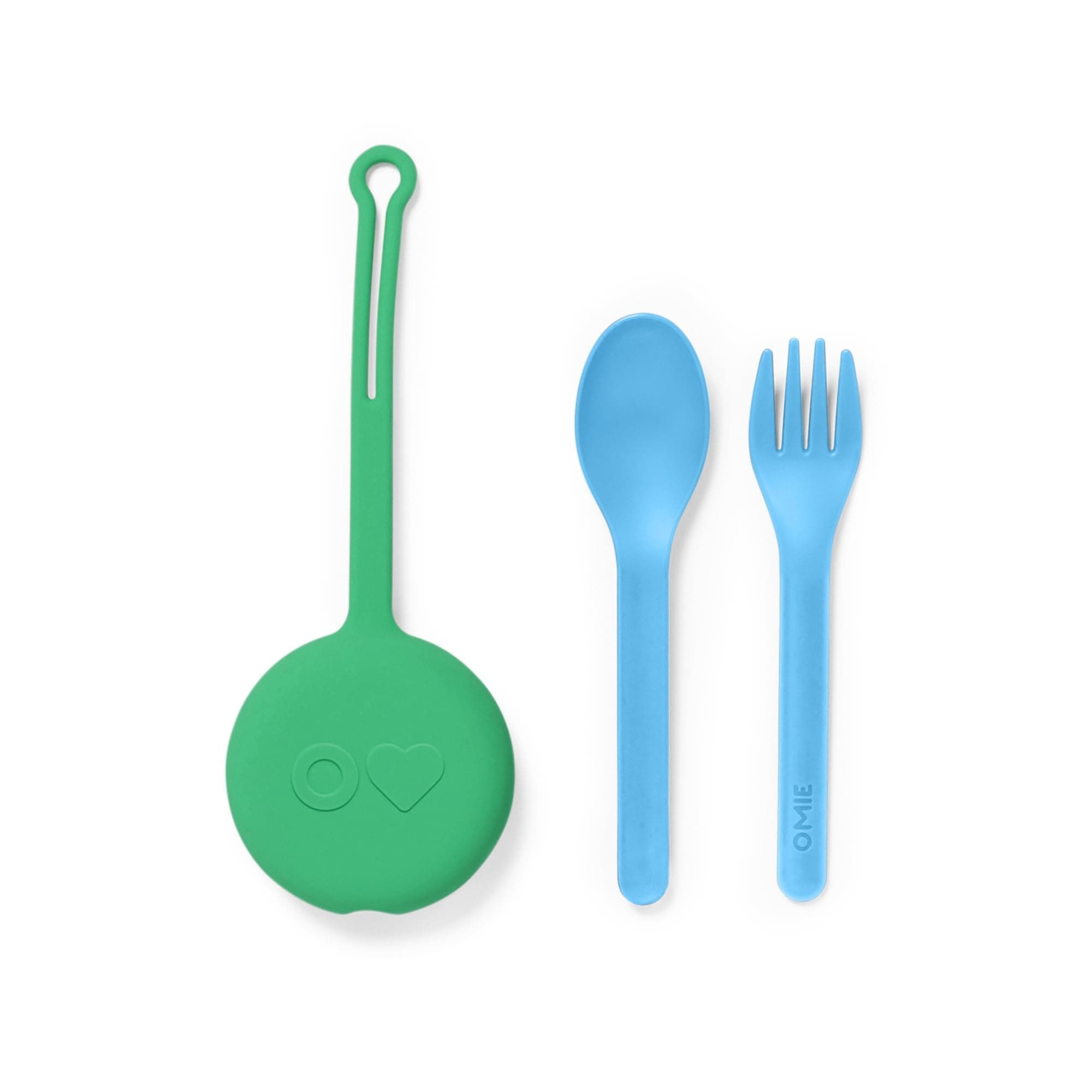 Omie OmieBox Kids Utensils Set with Case - 2 Piece Plastic, Reusable Fork and Spoon Silverware with Pod for Kids (Mint Green)