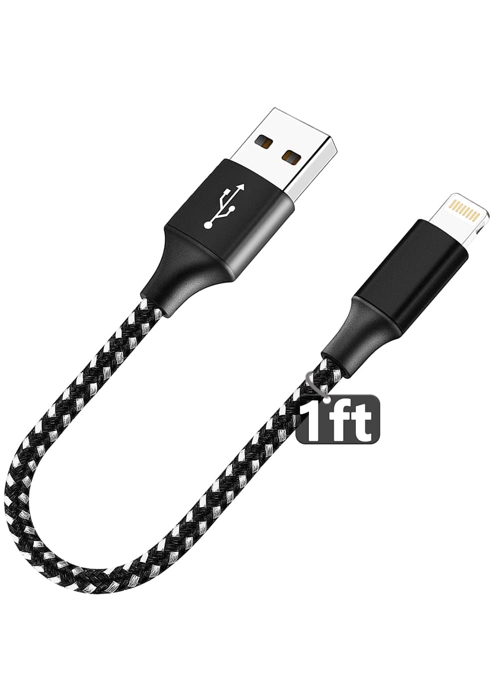 GKW USB to Lightning Cable, iPhone Charger Cord 1ft Short for iPhone 14/13/12/11 Pro Max/Mini/Xs/XR/X/8/7/6/Plus/SE/5C/iPad/Black 1Pack