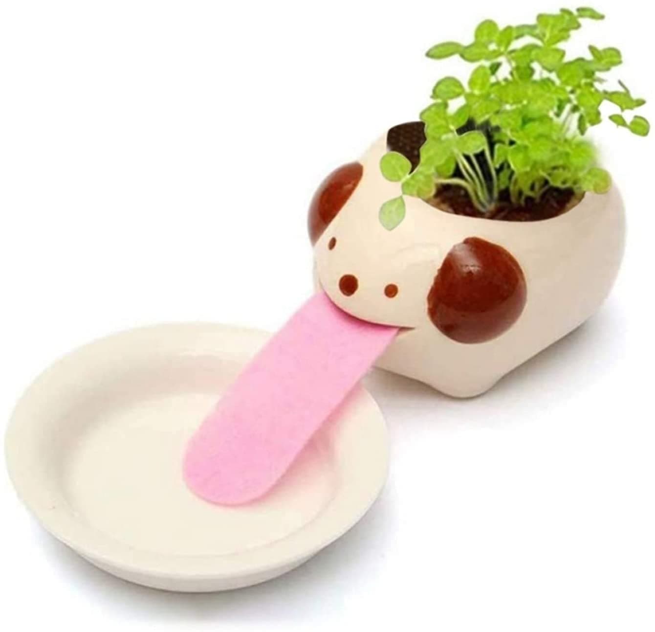 Panda Planter, QSJi Mini Backpack Plant Pot Ceramic Creature Cartoon Animals Drinking Tongue Pot Self Watering Plant Seed Kit