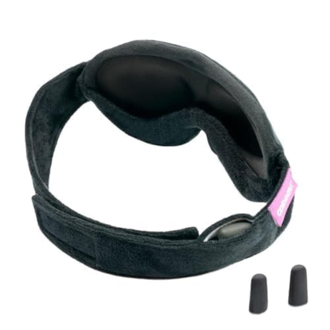 Midnight Magic Sleep Mask by Cabeau - Blackouts Light, Adjustable Padded Nose Bridge, Eyelash Friendly, Elastic-Free Straps, with Memory Foam Earplugs