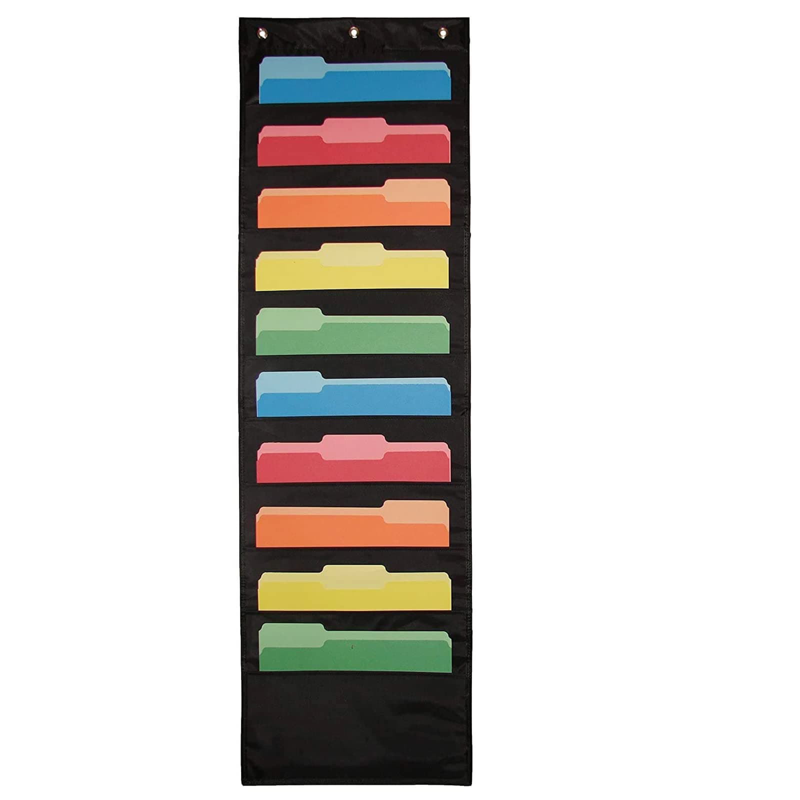 Heavy Duty Storage Pocket Chart for Classroom and Office, 10 Pockets, 3 Over Door Hangers Included, Hanging Wall File Organizer for File Folders, School Mailbox, Home/Office Papers & More (Black)