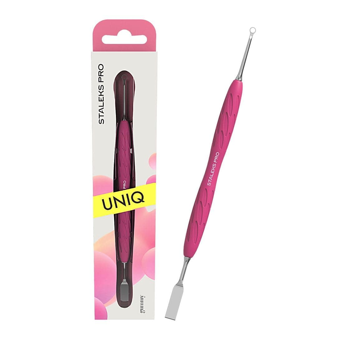 STALEKS PRO by Natury Nails Cuticle Pusher with Rubber Silicone Handle, Stainless Steel, UNIQ 11/1