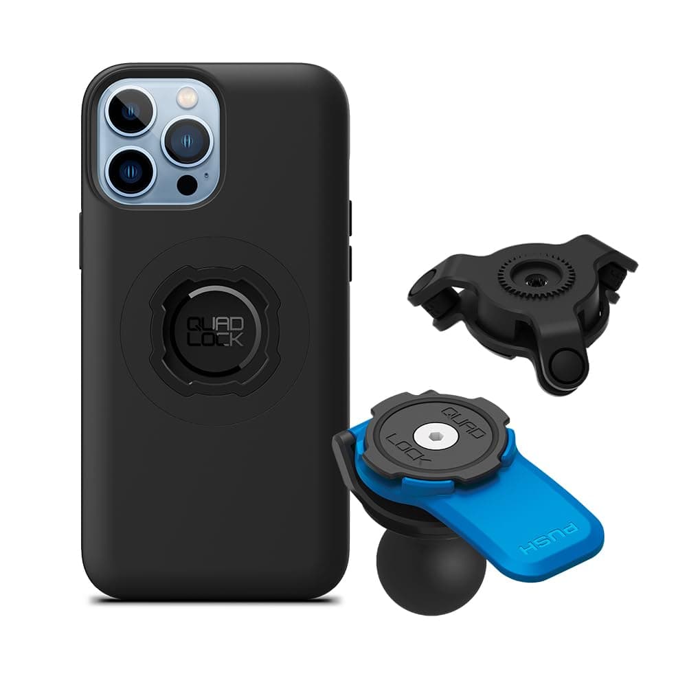 Quad Lock Motorcycle 1" Ball Adaptor Phone Mount Kit with Vibration Dampener and iPhone 13 Pro Max MAG Case