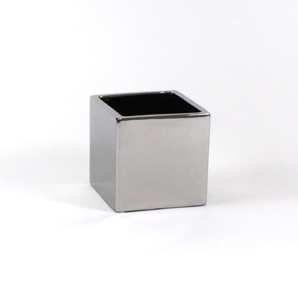 WGV Silver Square Cube - Open: 6.5"x6.5", Height: 6" (Fits 6" Pot) Indoor Outdoor Handmade Ceramic Vases