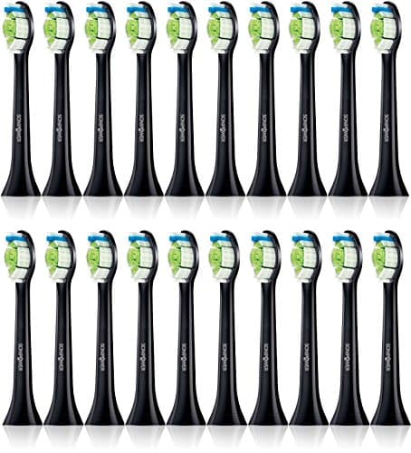 20 Pack Sonipower Black Dimaond Clean Standard size Replacement Toothbrush Head for Philips Sonicare Click On Brush Heads HX6062/94 HX6066/31