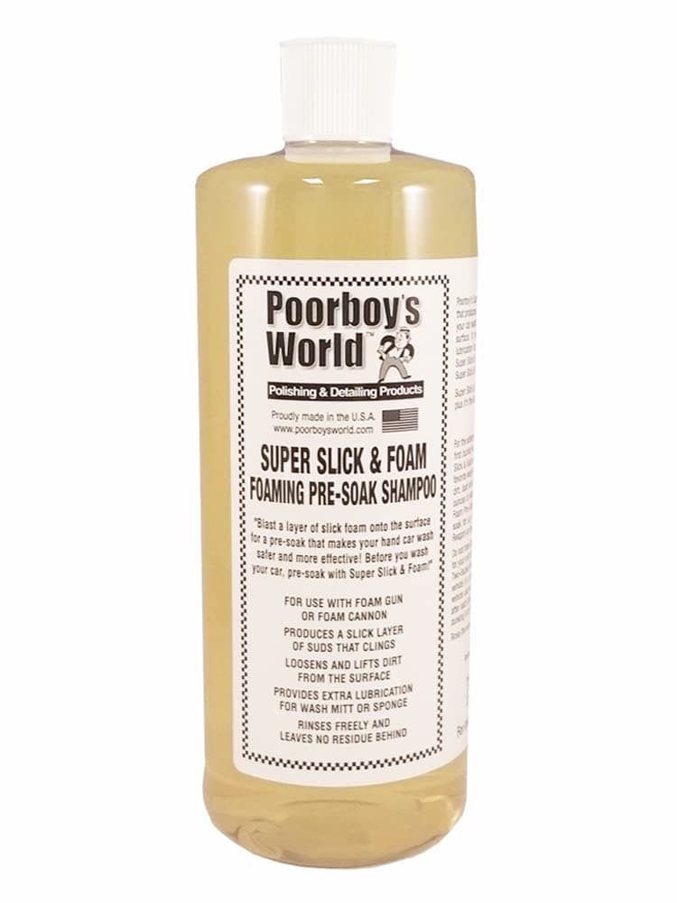 Poorboy’s World Super Slick & Foam a Pre-Soak Snow Foam Used to Loosen Dirt and Road Grime.