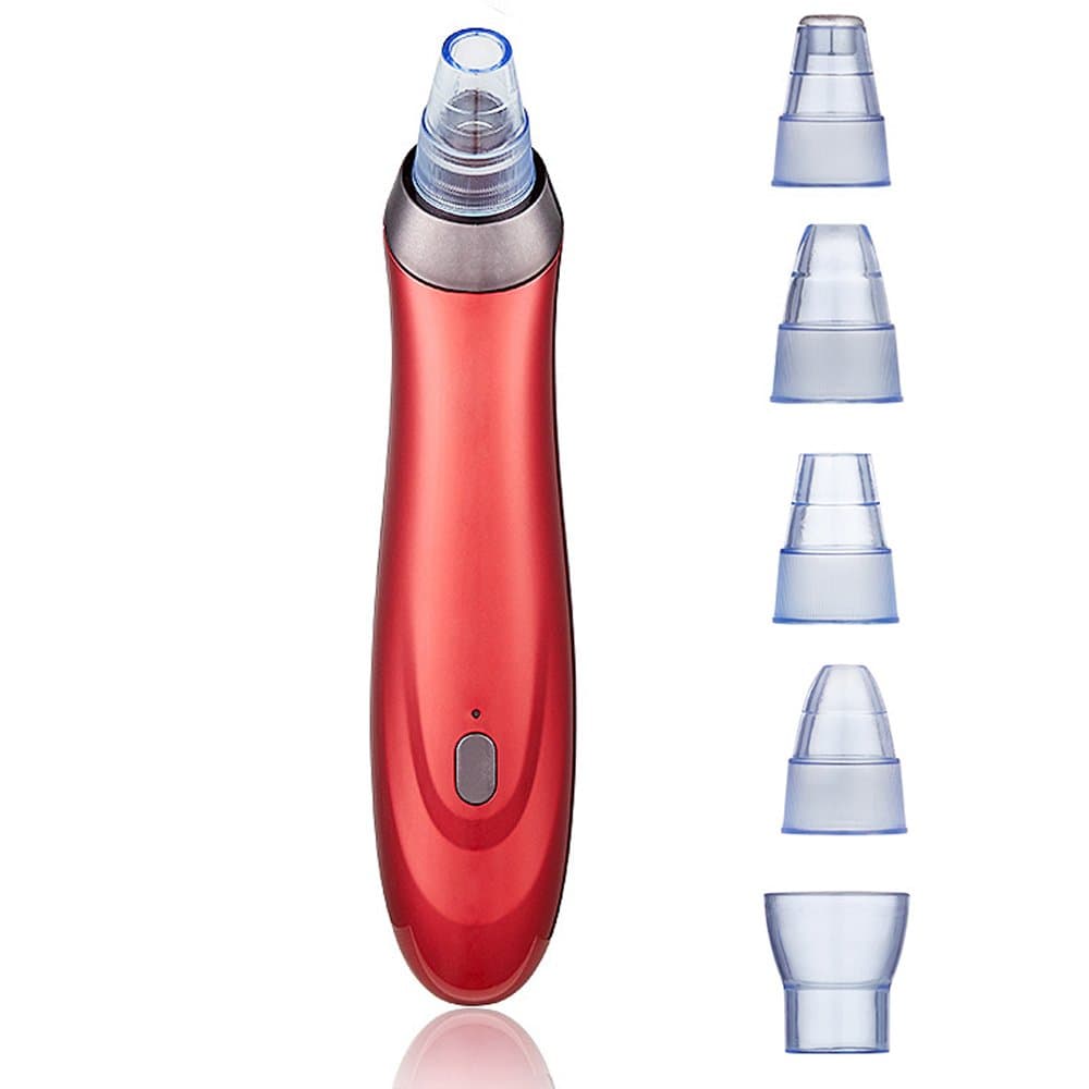 Electric Blackhead Remover Deep Vaccum Pore Cleaner With 5 Multi-Functional Probes, Rechargeable, Get Rid of Blackheads, Acne, Oily, Faint Lines, Exfoliation by HYTK (Red)