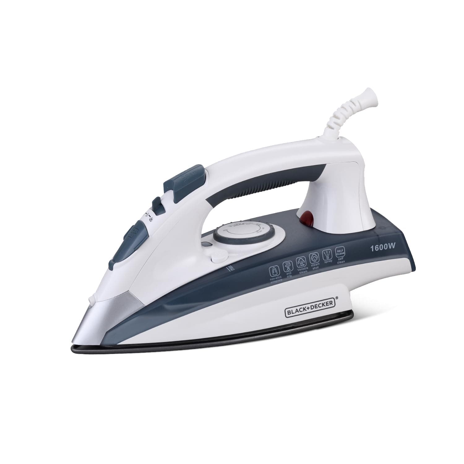 Black+Decker Steam Iron | 1600 Watt, 330 ml, 2 Yrs Warranty | Iron for Clothes, Steam Iron, Iron Box, Steam Press, Steam Iron Press with Anti Drip, Non-Stick Ceramic Sole (Grey+White)