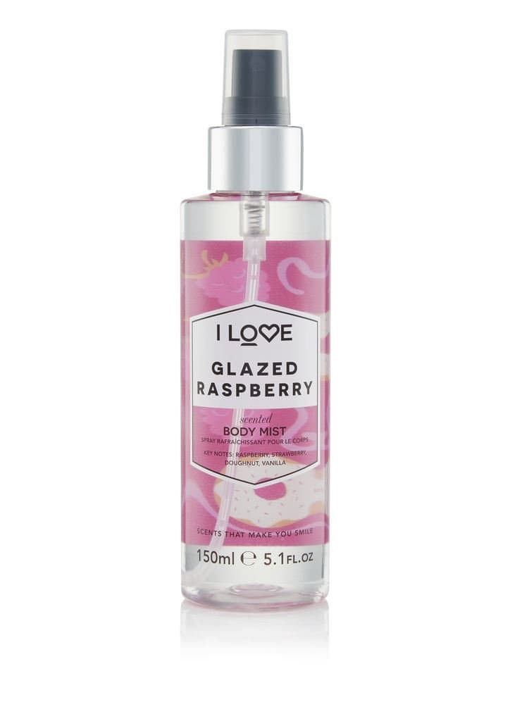 I Love Glazed Raspberry Scented Body Mist, Formulated With Natural Fruit Extracts Which Offer a Burst of Fragrance, FastDrying Refreshment Throughout the Day, VeganFriendly 150ml