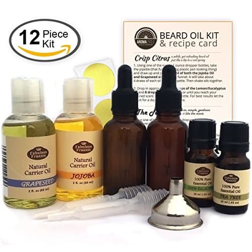 DIY Beard Oil, 12-Piece Crisp Citrus Set - Make your own beard oil, includes Fabulous Frannie oils, bottles, recipes, +more. Save money & great gift.