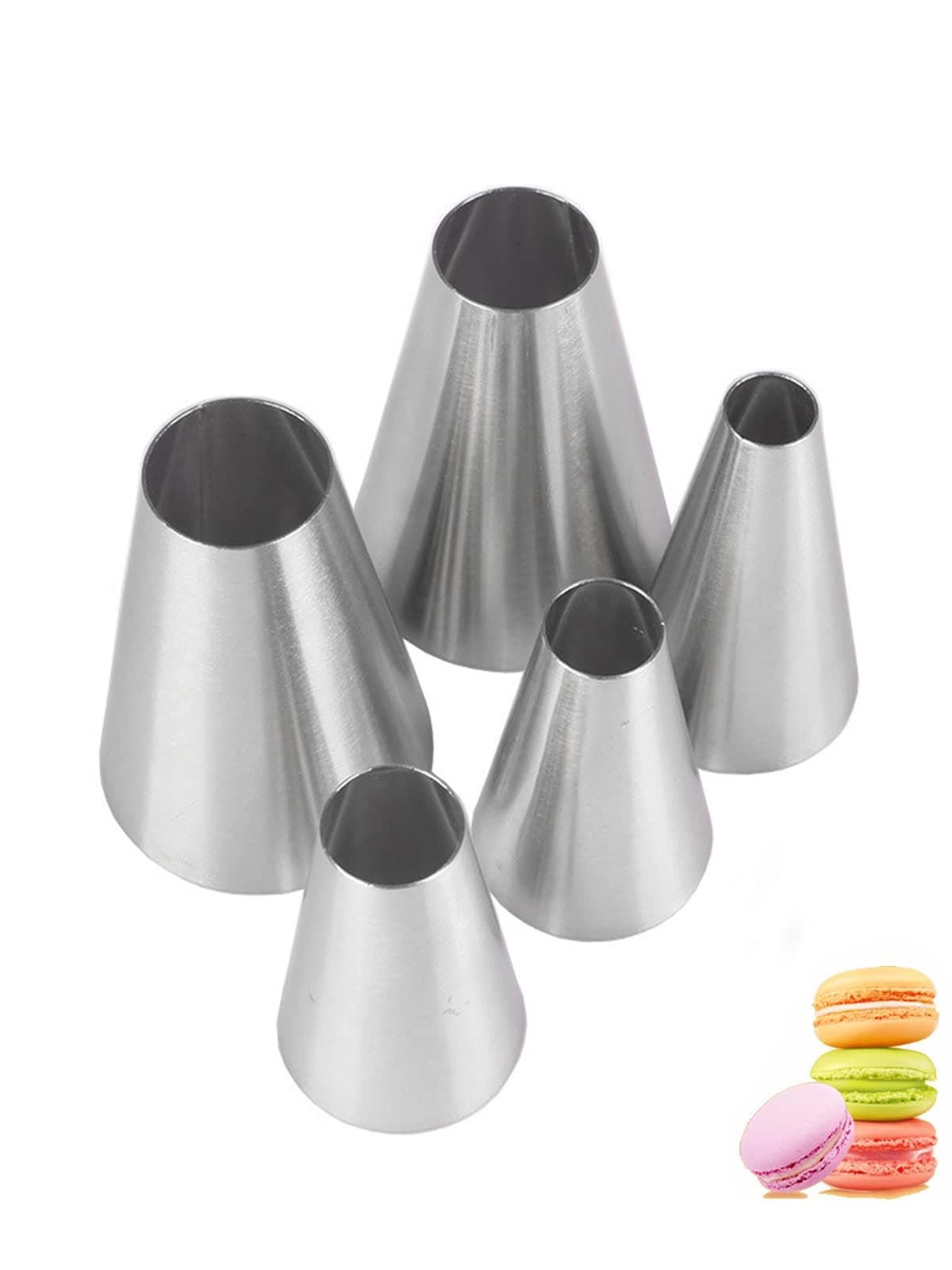 Macaron Piping Tips Set,Large Round Icing Tips,Round Frosting Tips Cream Icing Nozzles for Cupcakes Cookies Cake Baking Supplies,5 Pcs