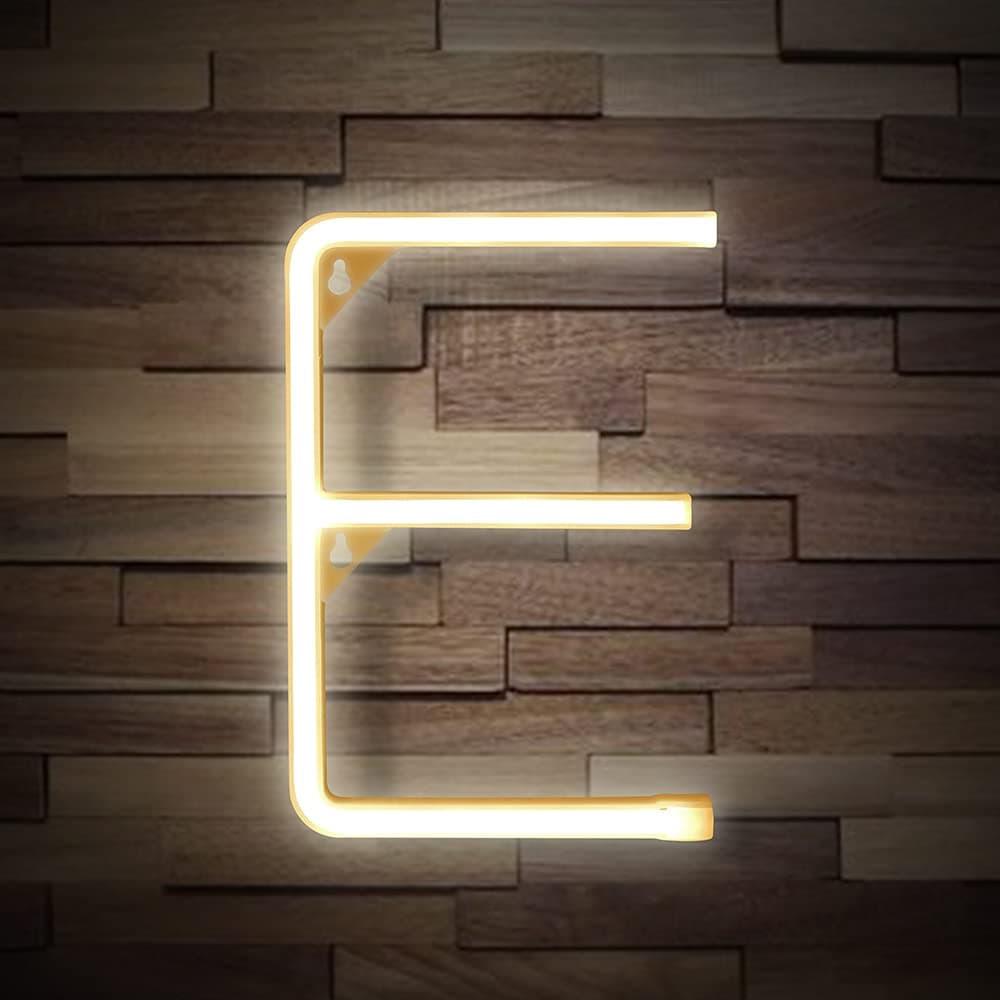 Light Up LED Neon Letters Sign Wall Decorative Neon Lights Alphabet Marquee Letter A to Z & 0 to 9 (Warm White - E)