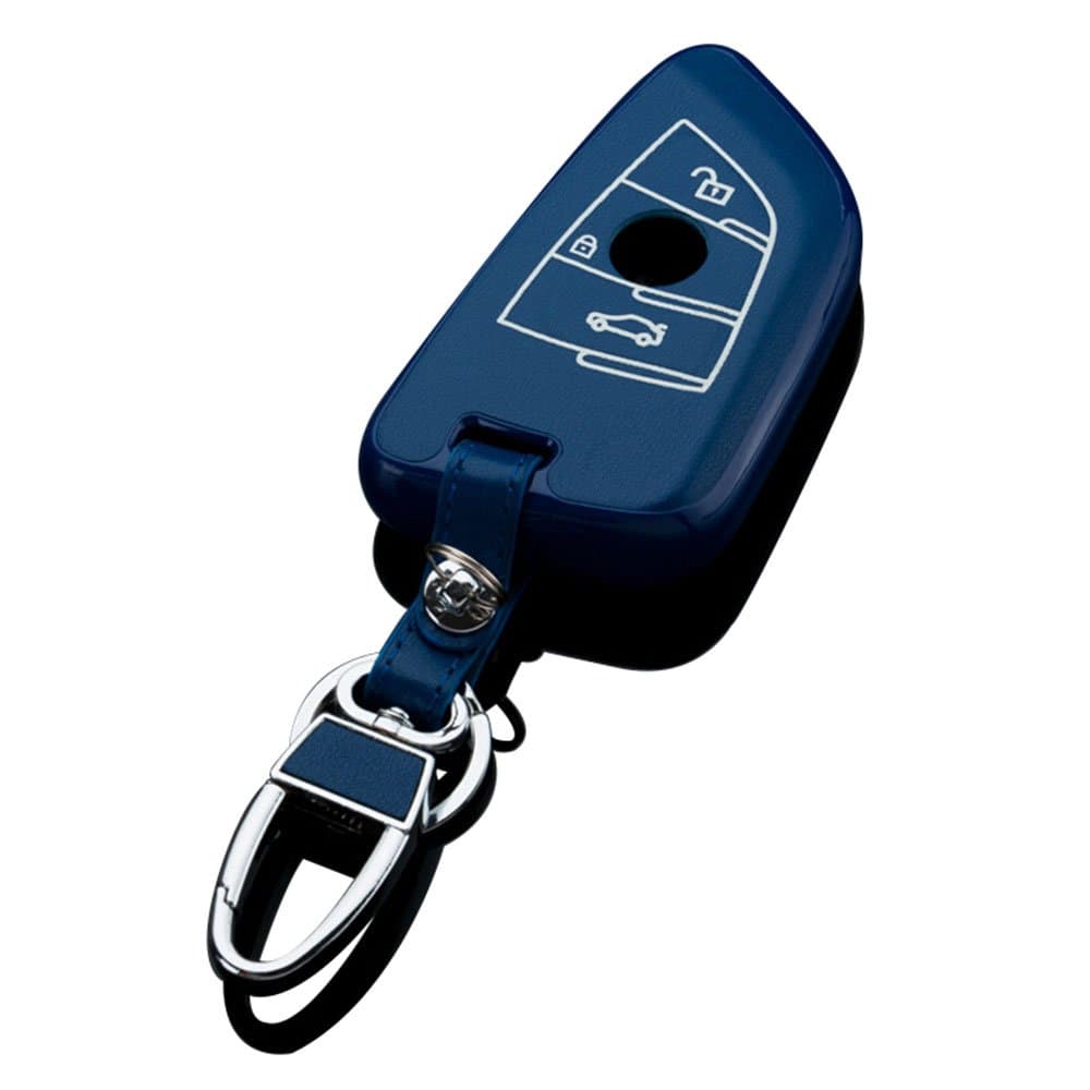 Leather Key Cover Remote Case for 2014 BMW X5 X6 5 Series New F Classic Cas4 SmartKeyless Entry Remote Card 3 Button Blue
