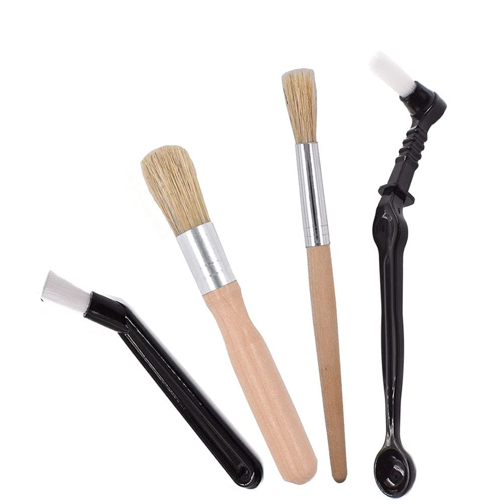 Coffee Machine Cleaning Brush Set - 4 Piece Set Including Wooden and Nylon Brushes for Grinders and Group Heads
