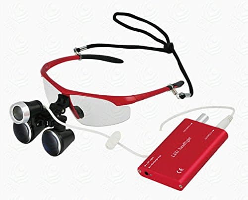 WorKing Red 3.5x 420mm Working Distance Surgical Binocular Loupes Optical Glass with LED Head Light Lamp