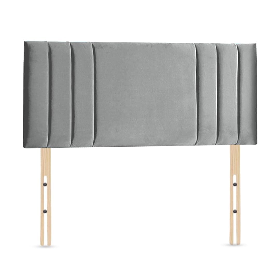 Elixir RIO 3 Divan Bed Headboard | Plush Velvet Fabric Headboards for 4ft6 Double Size Bed | Elegant design with wooden material headboards for beds (Silver, 4ft6 Double Height-20inch)