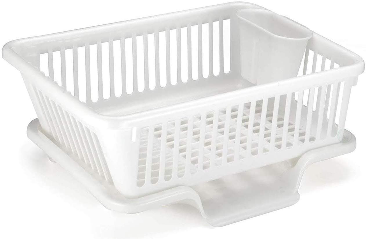 Luxafare Plastic 3 in 1 Kitchen Sink Dish Drainer Drying Rack (White, 44x30x14cm)