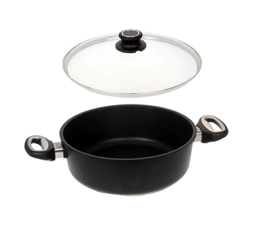 Cast Iron Frying Pan Lotus – for Roasting Casserole Ø 32 cm with Tempered Glass Lid, Diameter 24 cm, height 8.8 cm, lid diameter 32 cm Fund