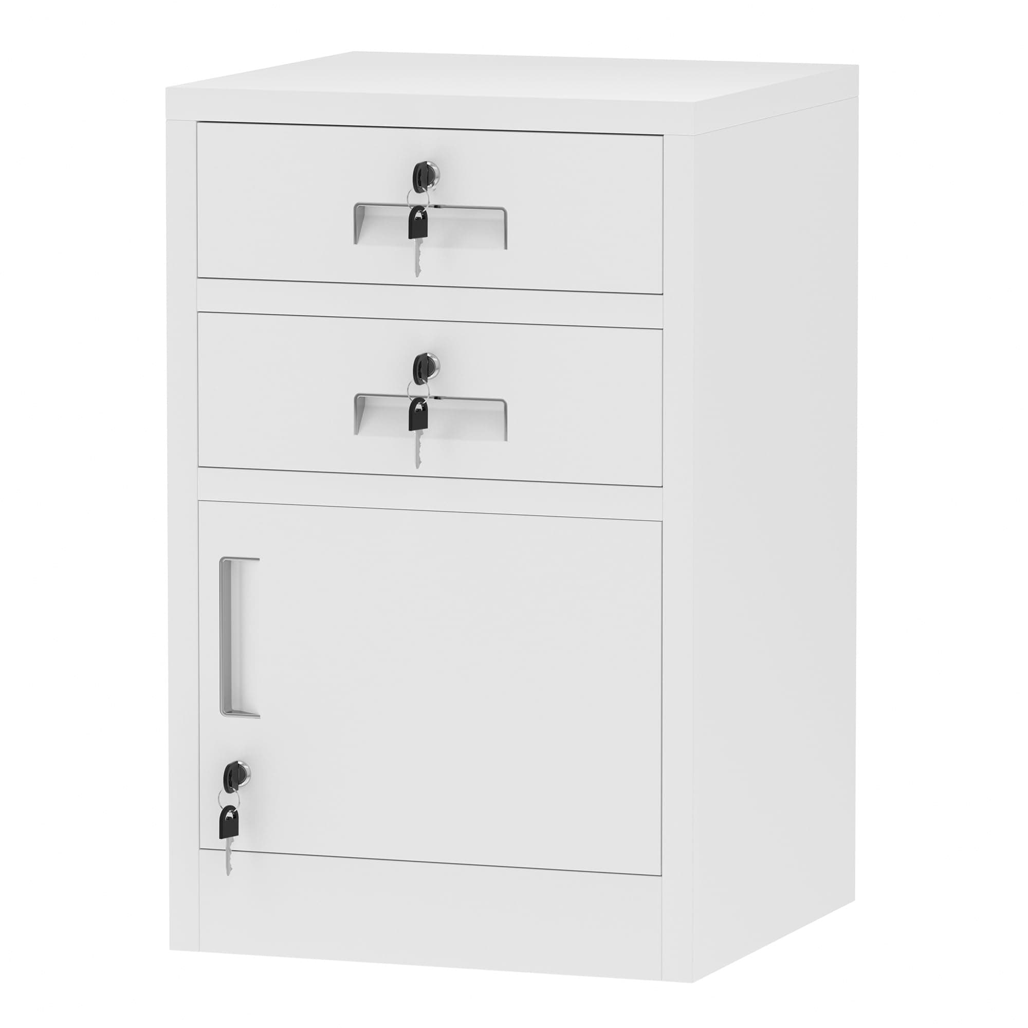 Metal Storage Cabinet with Locking Door and 2 Lockable Drawers for Home Office Bedroom Living Room (White)
