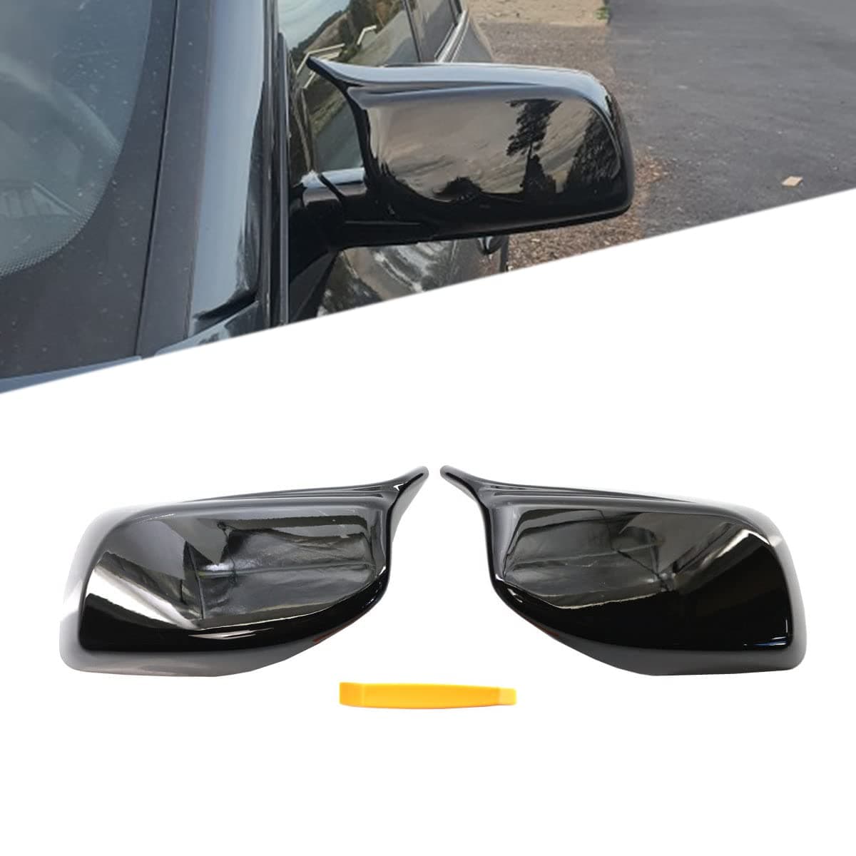 Gloss Black M Style Side Wing Mirror Cover Caps Compatible with BMW 5 Series E60 E61 E63 E64 2003-2007 Pre-Lci