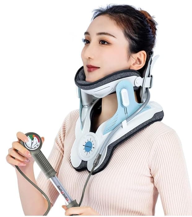 Tianfucen Cervical Neck Traction Device, Adjustable Air Pump Inflatable, Built-in 8 Airbag, Neck Stretcher for Cervical Pain Relief and Relaxation