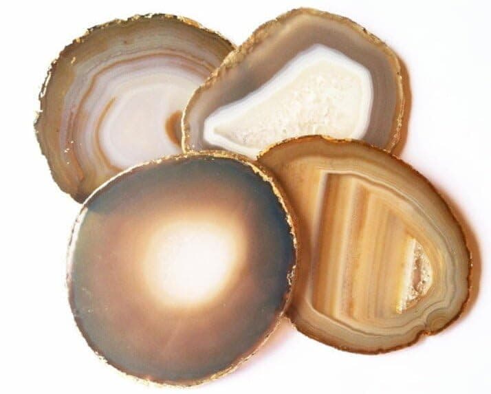 Krishna Mehta Agate Coaster Cup Natural 3.5 Inches - Set of 4 with Feet, Colour - Yellow (Yellow)