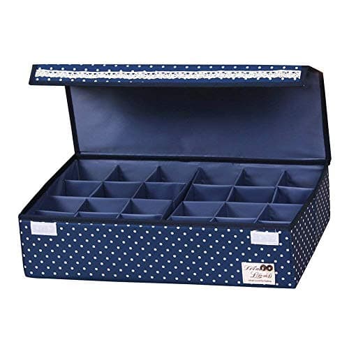 HOMESGU 24 Gird Closet Socks Underwear Organizer Boxes,Space Adjustable Socks Bras Storage Drawer Organizer(24-Grid(Space Adjusted Freely 46×31×12cm),Dot Blue)