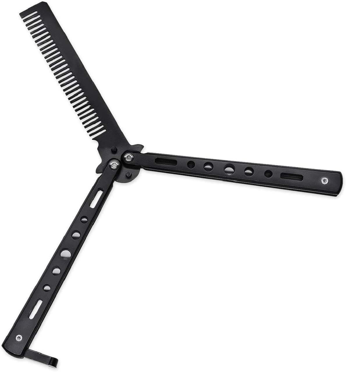 Butterfly Comb Stainless Steel Folding Training Practice Comb Hair Styling Tools Balisong Comb Metal Comb for Professional Hair Salon Training Exercises & Beginner (Black)