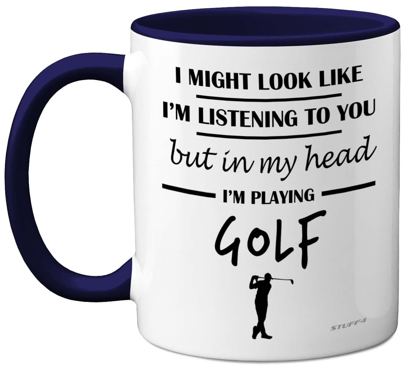 Golf Gifts for Men - in My Head I'm Playing Golf Mug - Funny Golf Presents for Men, Gifts for Golfers Men, Golf Presents, Golf Lover Gift Ideas, 11oz Ceramic Navy Blue Handle Premium Mugs