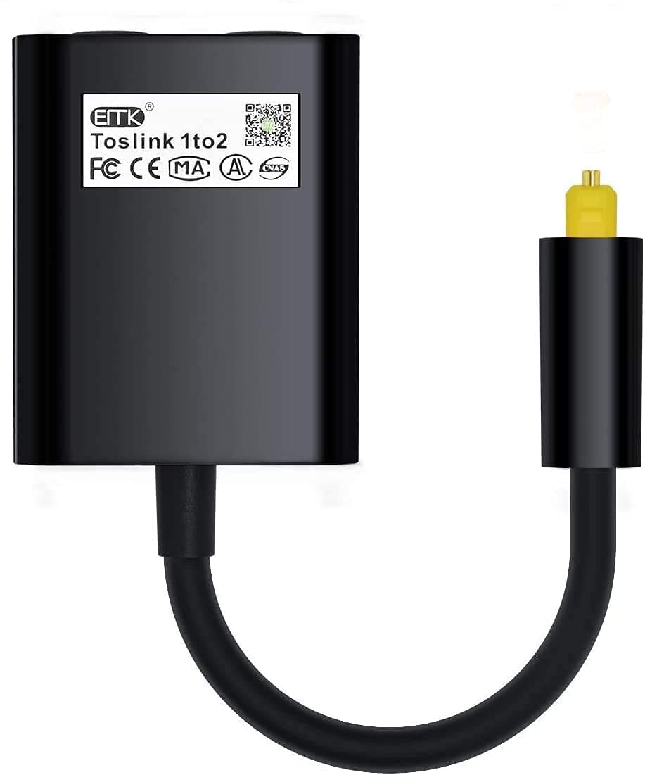 EMK 1 in 2 Out Toslink Splitter - Audio Optical Cable Splitter with 24K Gold Plated Connector for Home Theatre, Xbox, Playstation