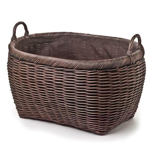 Oval Wicker Laundry Basket, 25 in L x 19 in W x 14 in H (17 in overall H), Antique Walnut Brown
