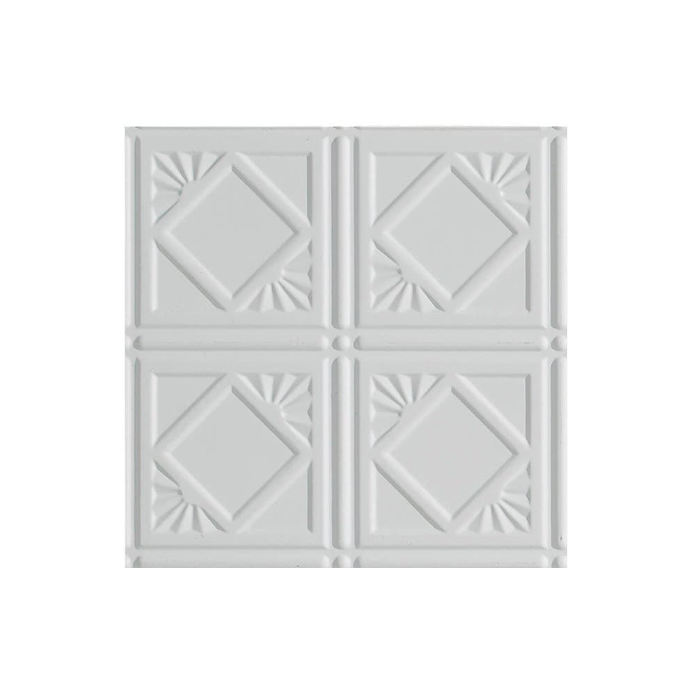 FASÄDE Traditional Style/Pattern 4 Decorative Vinyl Glue Up Ceiling Panel in Gloss White (12X12 Inch Sample)