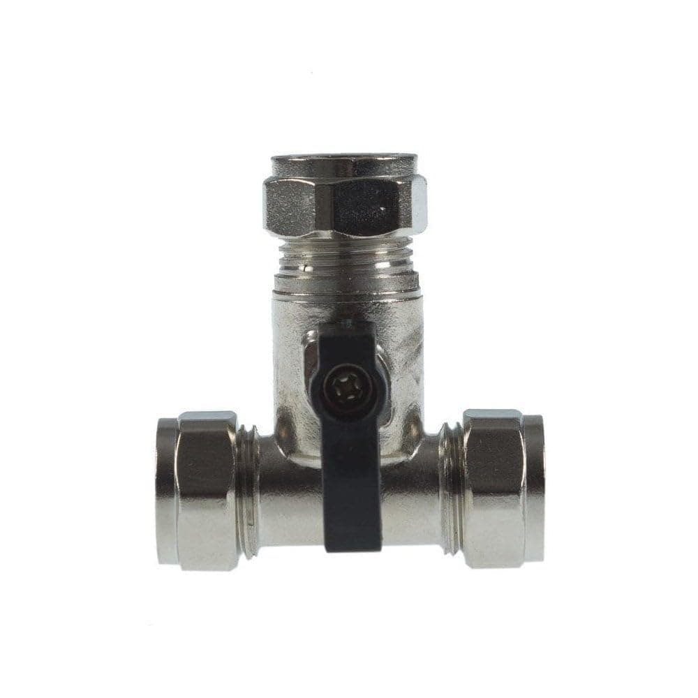 NPH Lever 15mm Large Bore Tee Isolation Valve- Chrome Plated - Full Flow
