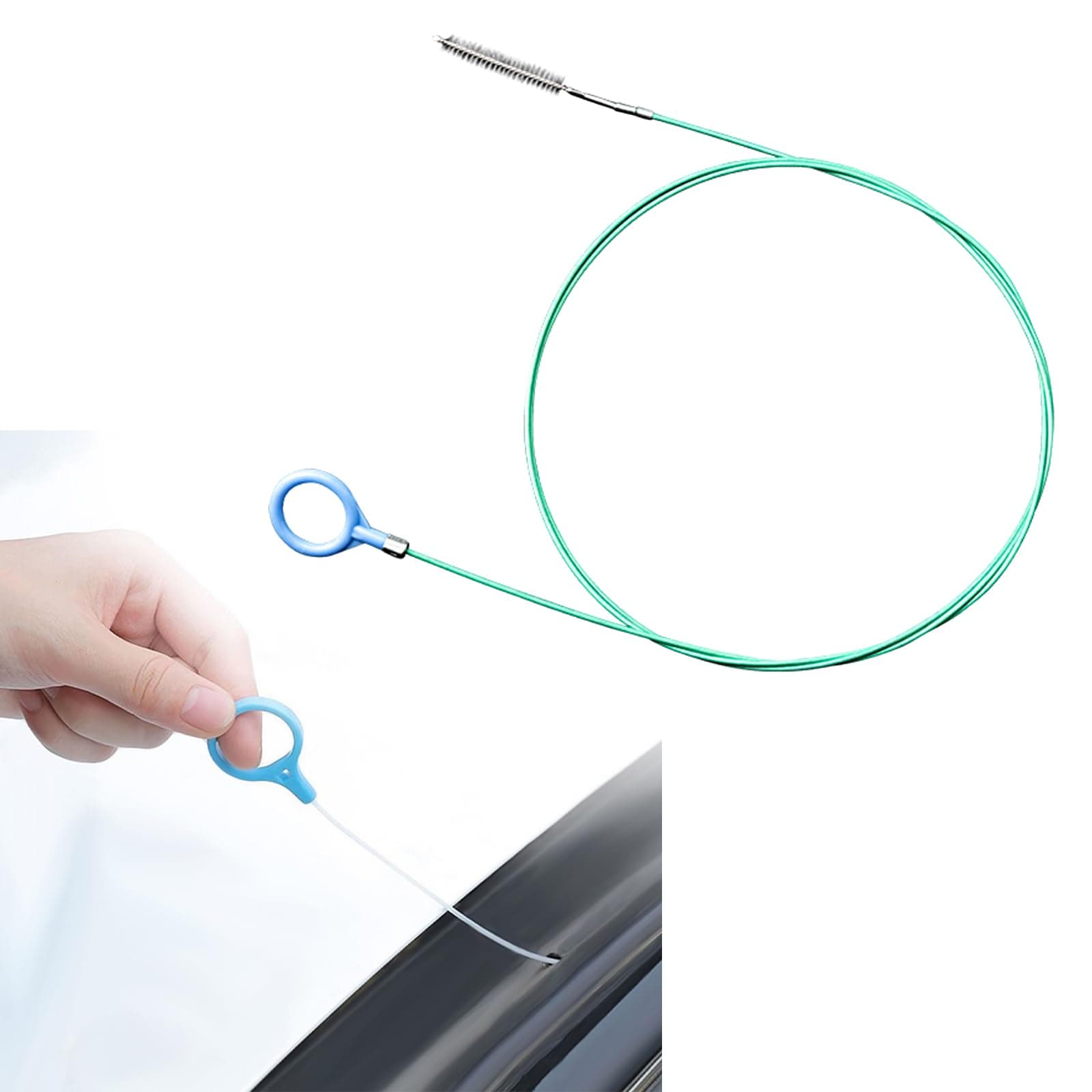 Pack-1 Car Air Conditioning Pipe Cleaning Brush, 9.8Ft Rotatable Vehicle Sunroof Drain Hole Unblocker, Universal Automotive Unblocking Repair Slender Drainage Tool Accessories (Green)