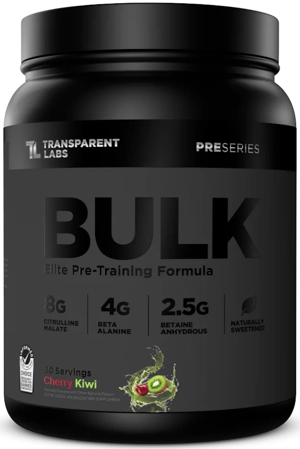 Bulk Black Pre Workout - Clinically Dosed, Sugar Free Preworkout for Men and Women with Beta Alanine Powder, Citrulline Malate, & Caffeine - 30 Servings, Cherry Kiwi