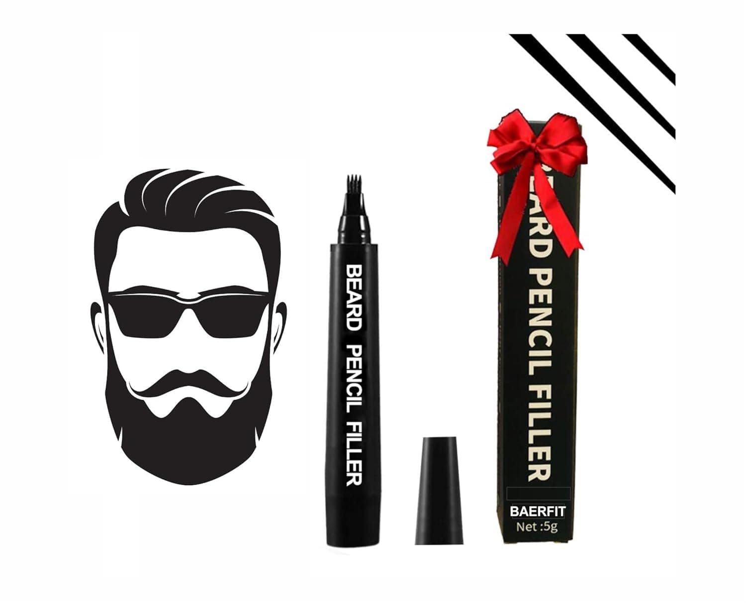 Beard Color Pencil for Men - Black Beard Pen & Dye for Long Lasting Coverage, Enhances Facial Hair, Moustache & Eyebrows